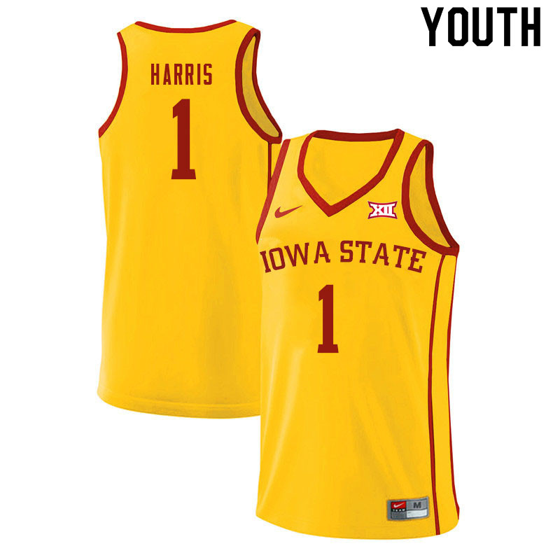 Youth #1 Tyler Harris Iowa State Cyclones College Basketball Jerseys Sale-Yellow - Click Image to Close